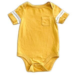 Cat & Jack Baby Boys Onesie Yellow White Striped Pocket Short Sleeve Snap 12m